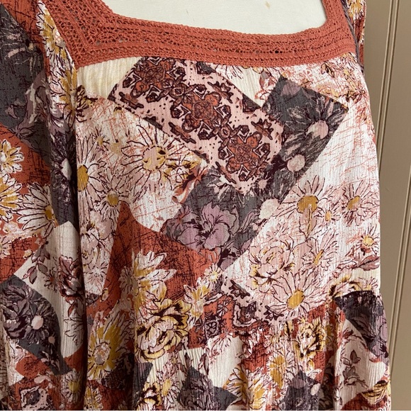 Maurices Bohemian Floral Burnt Orange Patchwork Blouse Women’s 1X - Picture 3 of 9
